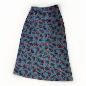 VTG Sense-USA Womens Slip Style Maxi Skirt Gray Floral 90s Y2K Whimsy Goth 28 36